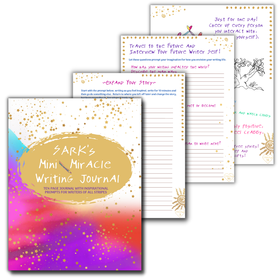 SARK's Mini Miracle Writing Journal - preview images showing two pages and the front/back covers